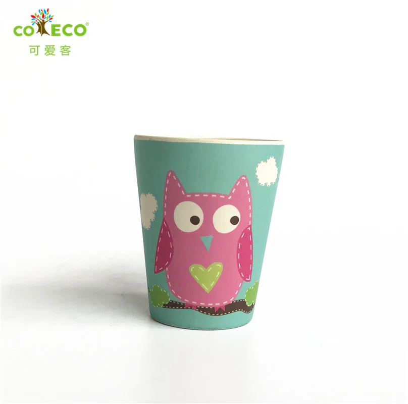 Big Owl COECO бамбуковая детская чашка для воды, экологическая чашка для кормления детей, мультяшная чашка для молока и сока для детей - Цвет: Big Owl