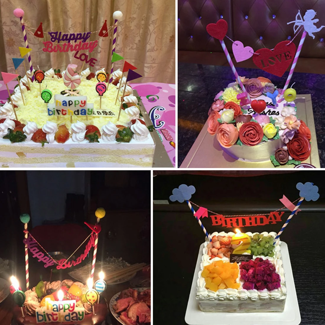 Многослойные кекс торт Топпер мультфильм флажки для торта с бумажной соломой