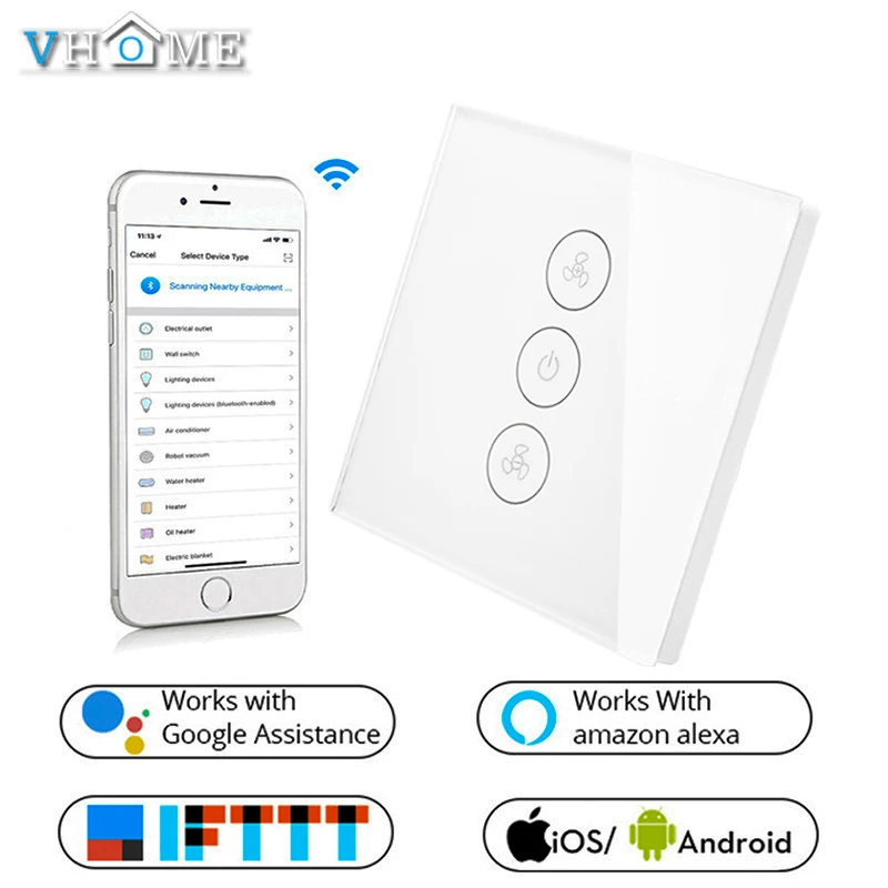 WiFi Smart потолочный вентилятор переключатель Alexa и Google дом дистанционного таймер