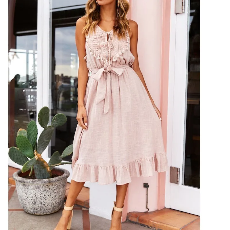 Женское платье элегантное лоскутное с рюшами и бахромой уличная vestidos jurken