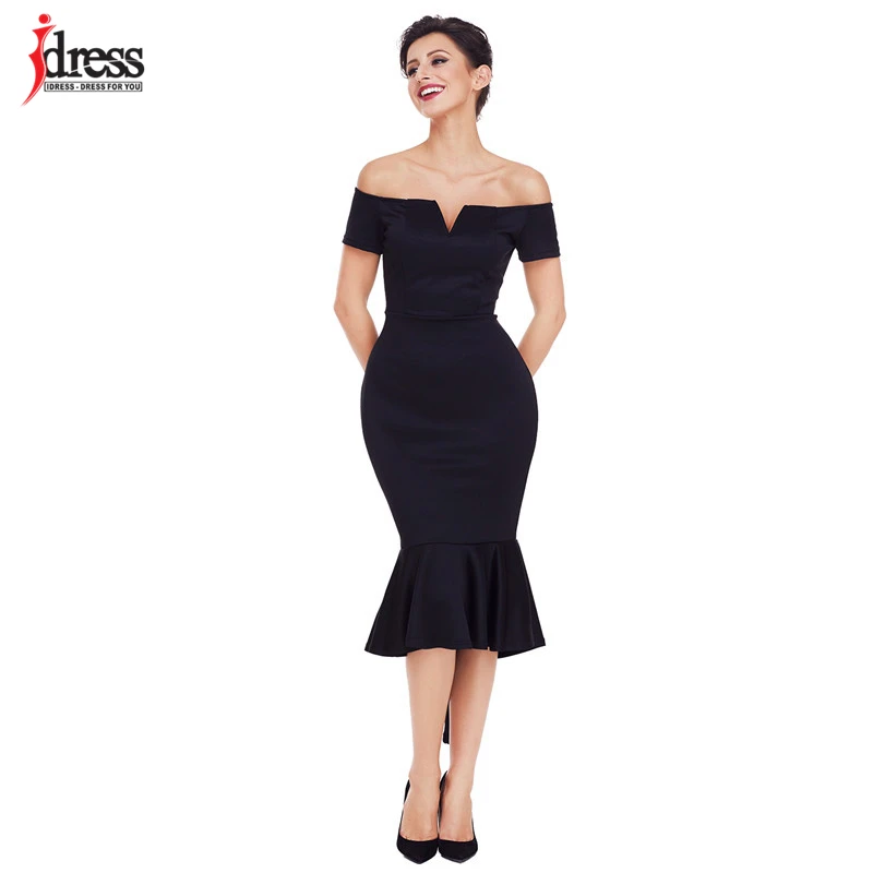 IDress Vestidos Элегантные Осенние вечерние платья-миди Vestido Largo белые вечерние платья с открытыми плечами и коротким рукавом до середины икры, платье русалки
