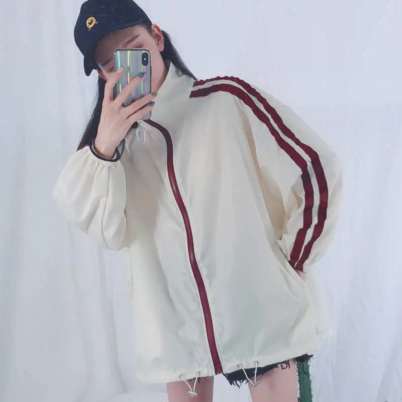 Neploe Harajuku куртка со стоячим воротником пальто в полоску с длинными рукавами 2019