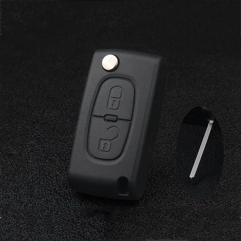 Without Battery base Автомобильный складной ключ дистанционного управления два чехол для ключей с кнопками с батареей без слота чехол для ключей автомобиля подходит peugeot дропшиппинг - Color Name: Without Battery base
