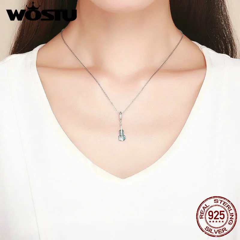 WOSTU, 925 пробы, серебро, скрипка, музыка, бусины, браслет, ожерелье, Подвеска для женщин, свадебные серебряные украшения, FIC1097