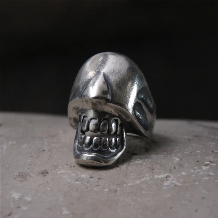 

S925 Sterling Silver Fashion Personality Exaggerated Unique Domineering Skull Men's Retro Thai Silver Ring Open Ended Ring