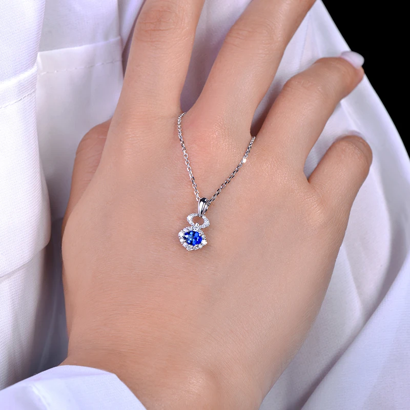 Caimao натуральный 0.46ct синий сапфир с проложить H SI бриллианты 14 k белое золото кулон для помолвки
