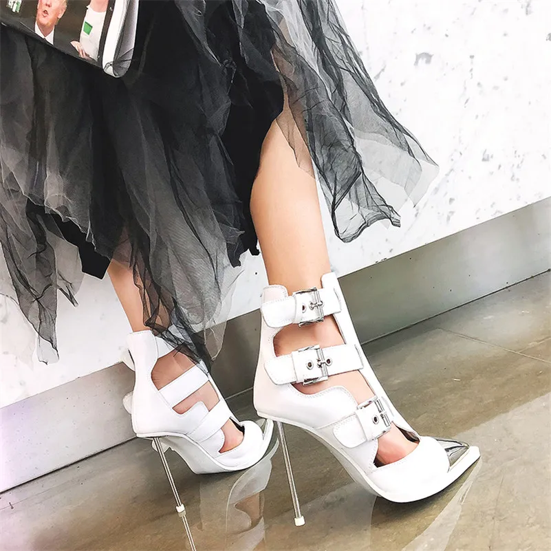 Женские ботильоны в стиле панк FEDONAS Черные из натуральной кожи с острым носком и