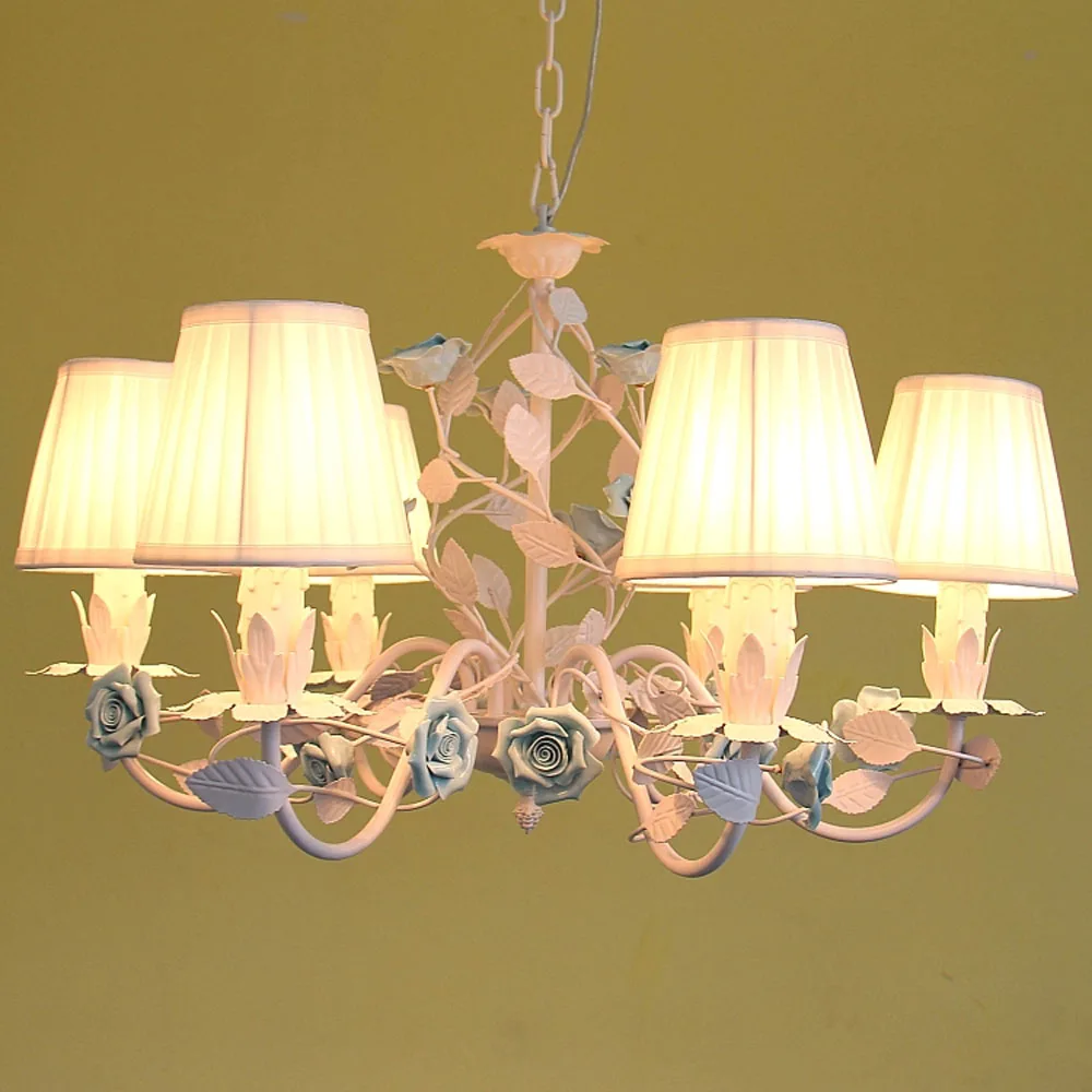 Средиземноморские синие керамические розы тканевые железные люстры 110 в-220 в