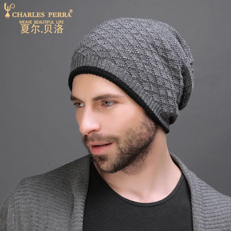 Мужские вязаные шапки Charles Perra зимние двухслойные утолщенные шерстяные модные