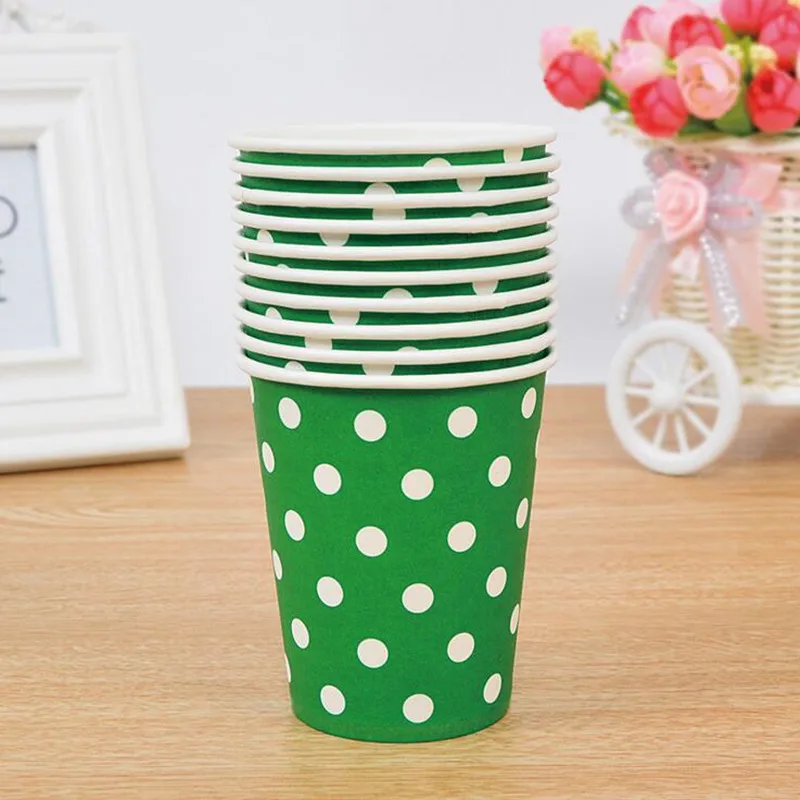 dotted green 50 шт./компл. однотонная цветная бумажная чашка Еда Класс одноразовая посуда для свадьбы детского дня рождения детей День рождения поставки 250 мл - Цвет: dotted green