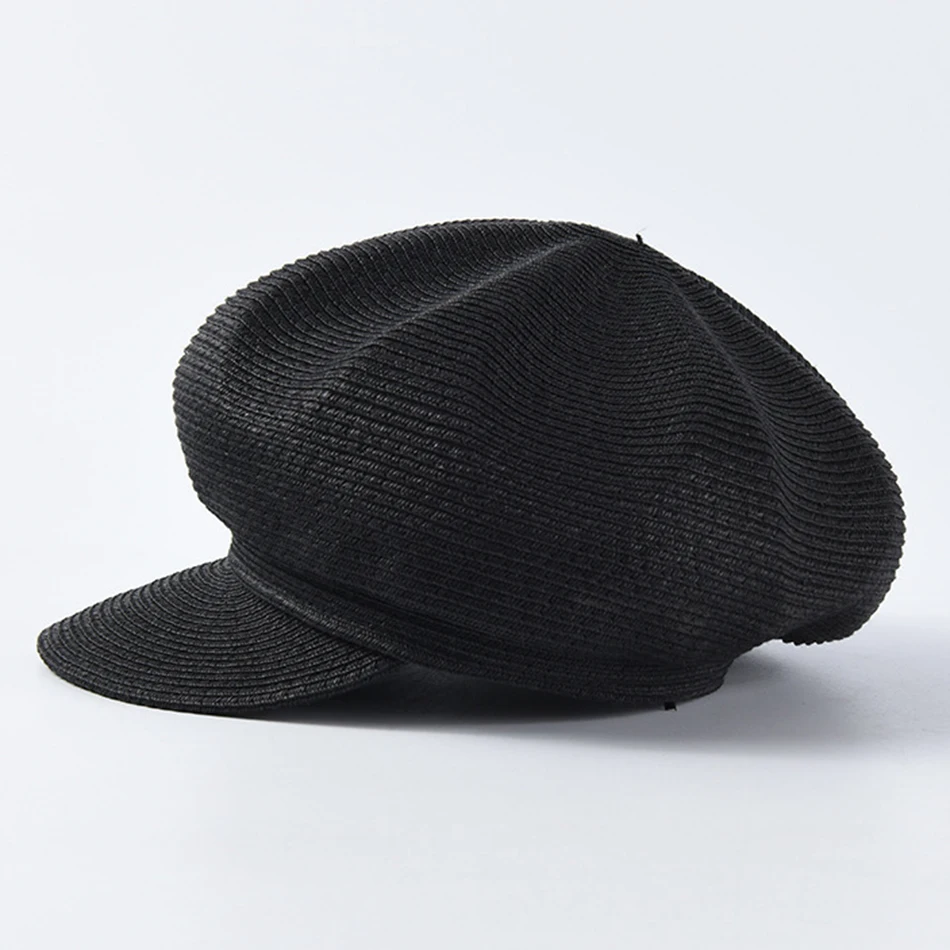 BUTTERMERE, газетная Кепка, женские верблюжьи соломенные береты для девочек, винтажный артист Бейкер, Дакбилл, летняя шапка для женщин, живописная однотонная Детская кепка - Цвет: Black