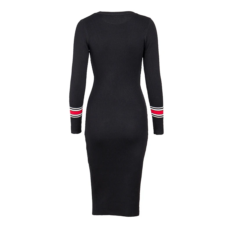 Женское трикотажное платье миди в полоску облегающее осенне зимнее свитер с