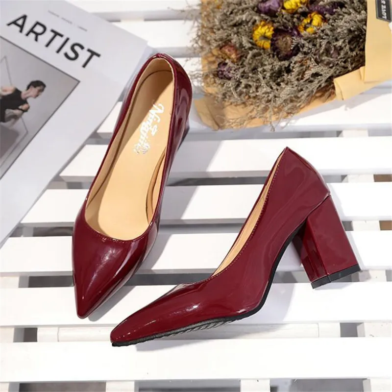Women Pumps 2021 Women's shoes Pointed thick heel with high heel 7 cm new single shoes female autumn shallow mouth size 33-43