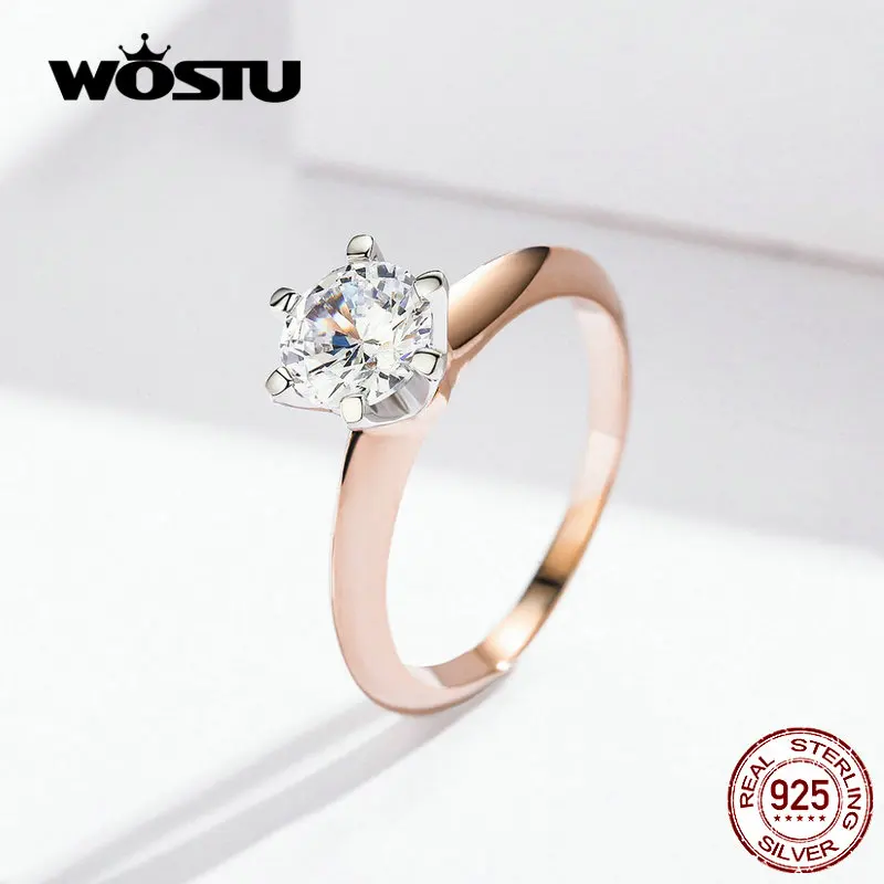 WOSTU Стильное кольцо из розового золота с ослепительным кристаллом 100%