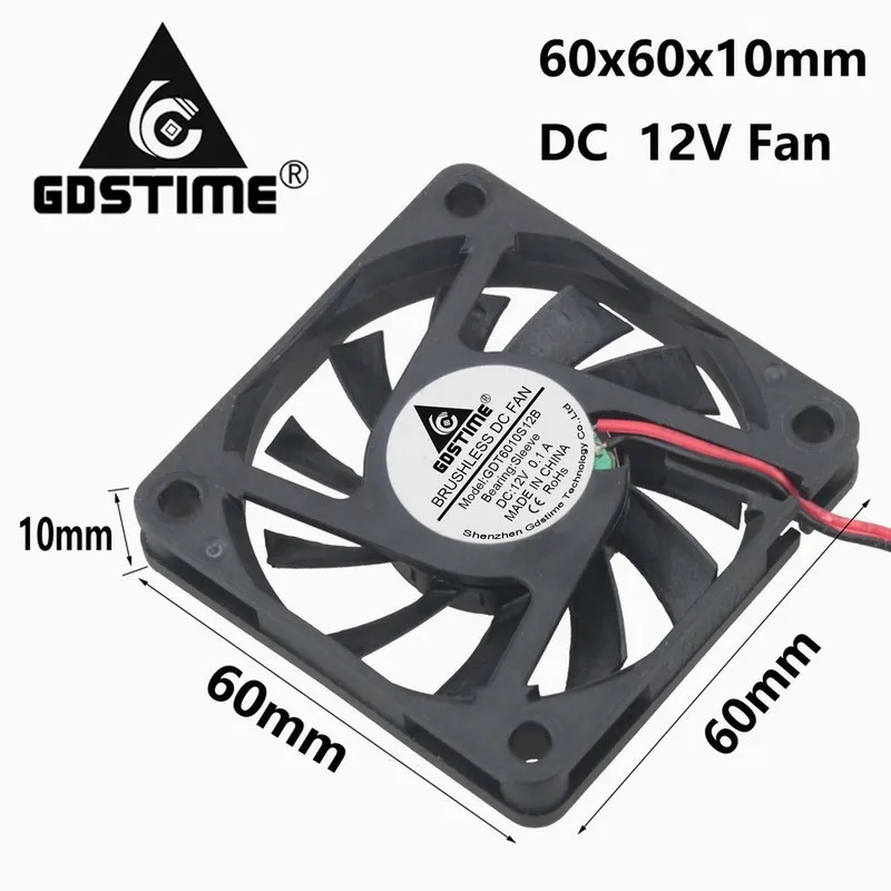1 шт. Gdstime DC 12 В 60x60x10 мм 60 Бесщеточный Охлаждающий вентилятор 6 см компьютерный