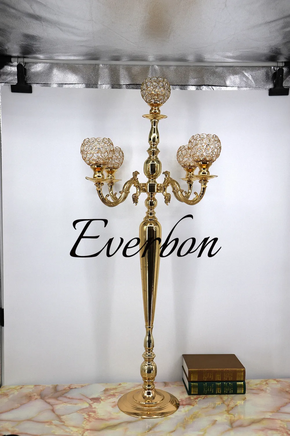 Crystal Candelabra Centerpieces TALL Gold Wedding Globe Crystal Candelabra 5 Arms Candelabra Candle Holder 10PCS/LOTS