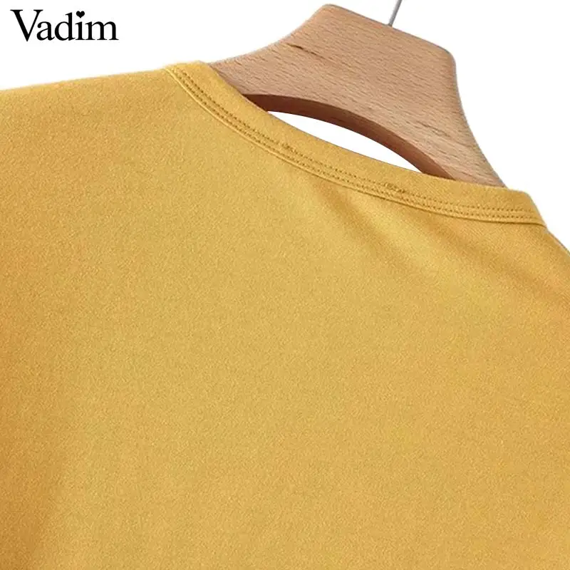 Vadim women sweet ruffles solid T shirt pocket short sleeve o neck tees ladies summer casual chic tops camiseta DT1341 | Женская одежда
