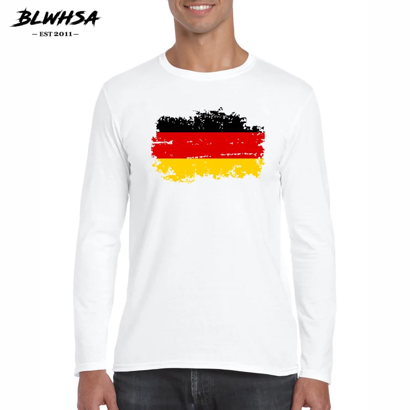 

Мужская хлопковая футболка с длинным рукавом, круглым вырезом и принтом флага Германии