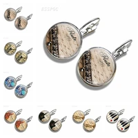 music stud earrings simple style musical instrument guitar flute violin glass cabochon jewelry women gifts hook pendant earrings