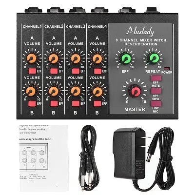 Black US Plug Muslady M-228A аудио DJ микшер компактный Размеры 8-канальный подойдет как для повседневной носки, так/стерео с реверберация(Функция 60Гц Частотный резки - Цвет: Black US Plug
