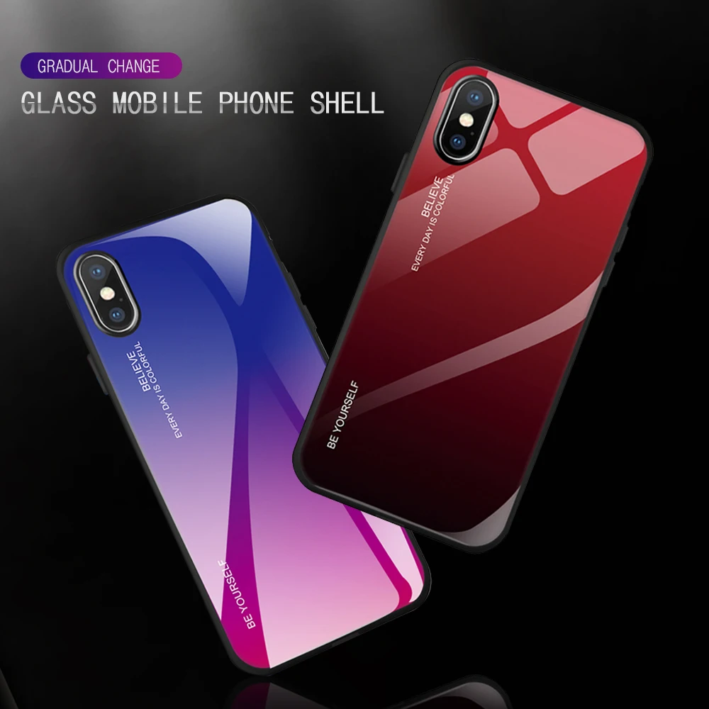 Роскошный чехол из закаленного стекла для iPhone 7 8 6S 6 Plus XS MAX XR X Capinha Aurora