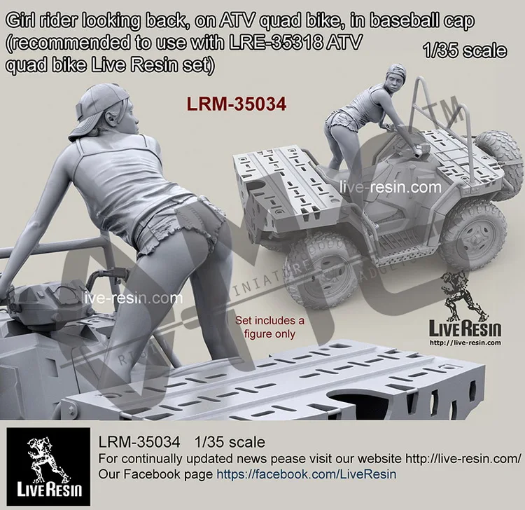 Живая Смола LRM 35034 1/35 девушка Райдер выглядит обратно на квадроцикле ATV в