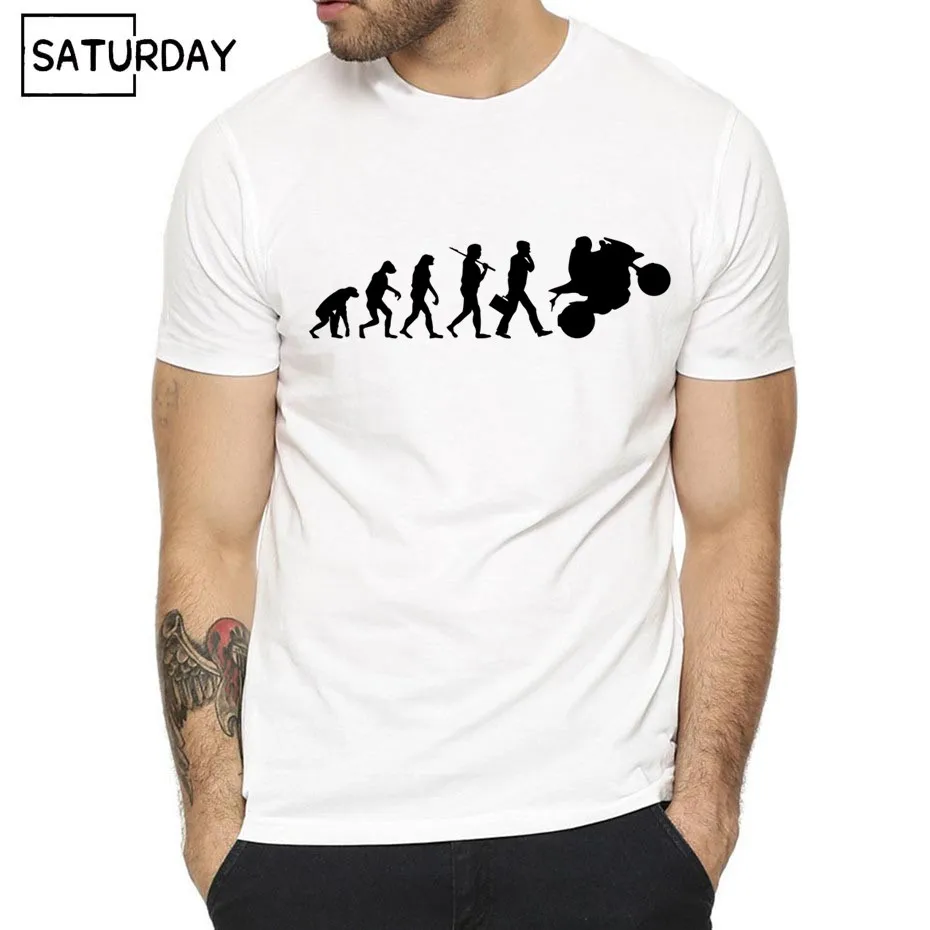 Для мужчин Evolution принт с мотоциклом Модная футболка для девочек и мальчиков белые