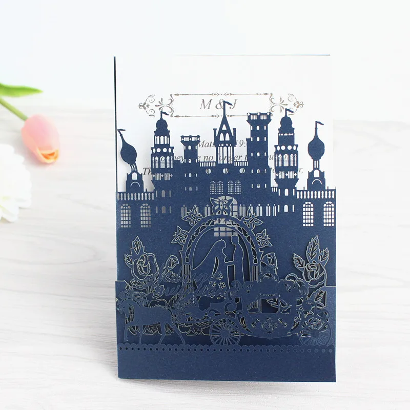 navy blue Всплывающие свадебные пригласительные карты royal weeding обручальное приглашение лазерной резки синий розовый белый - Цвет: navy blue
