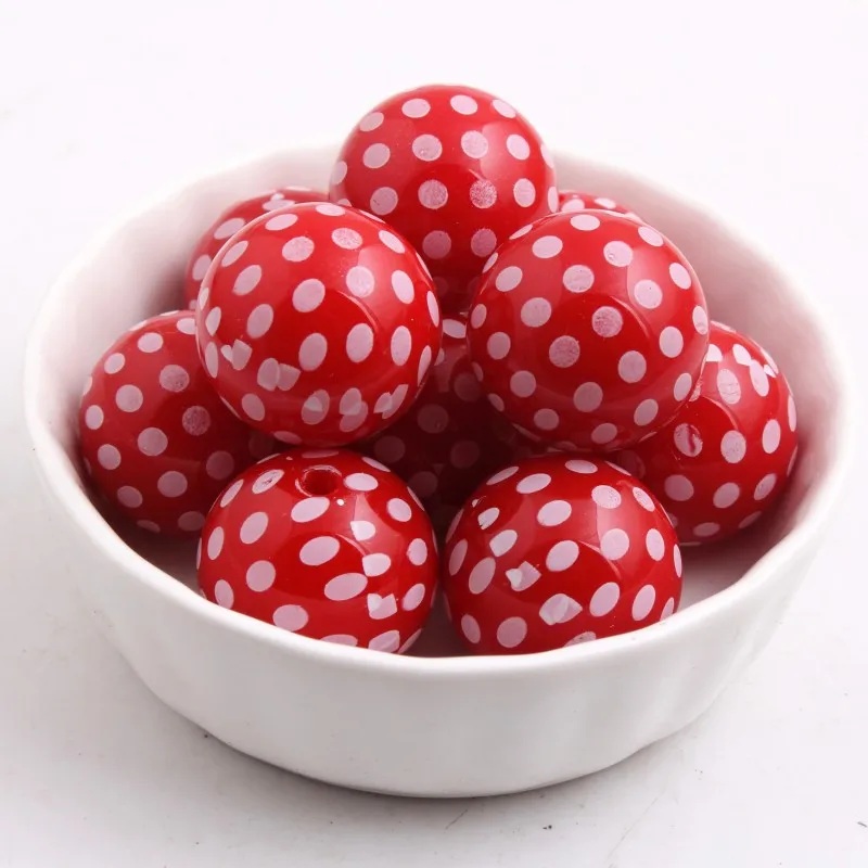 Оптовая продажа круглые акриловые однотонные бусины OYKZA с принтом белая точка