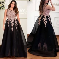 lace prom dresses 2020 crew neckline beading sequins a line tulle black evening dresses arabic