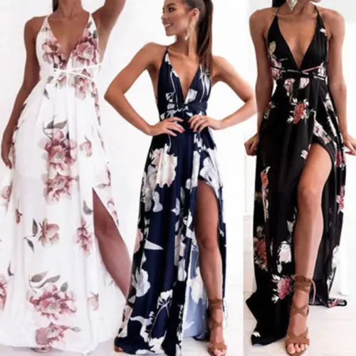 BOHO женское платье 2018 новое летнее без рукавов с v образным вырезом высоким