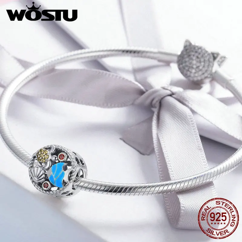 WOSTU 100% Стерлинговое Серебро 925 пробы в Подводном мире CZ Шарм бусины для