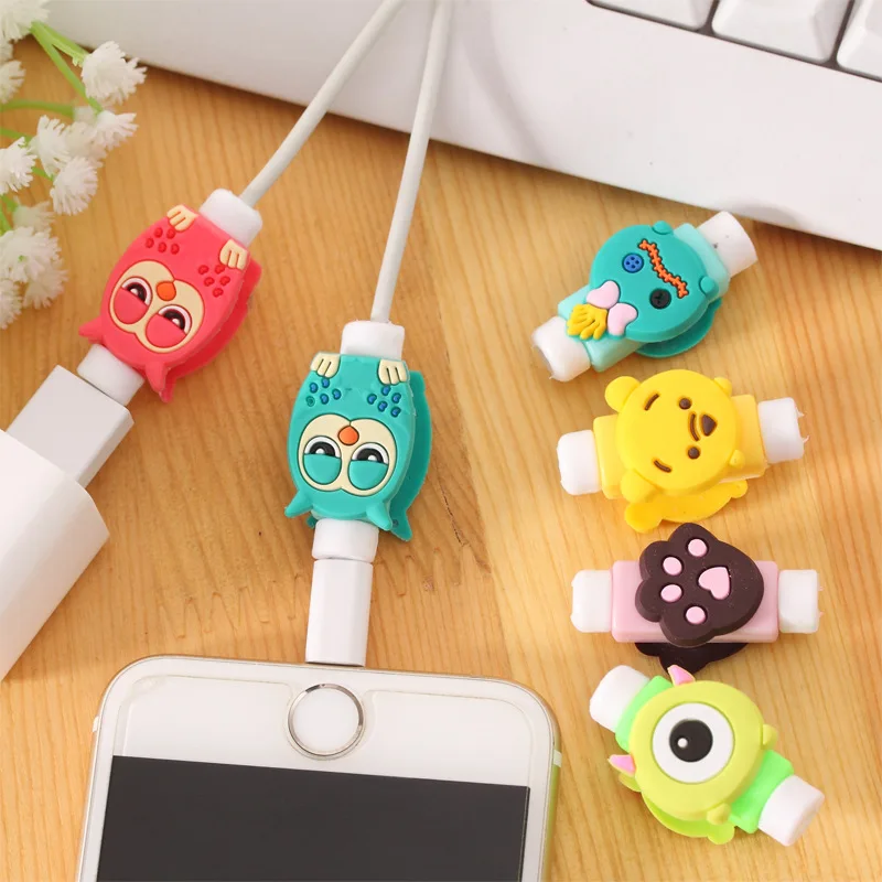 5 шт./лот двухсторонний мультяшный USB кабель протектор наушников кабель для зарядки телефона защита кабеля данных шнур