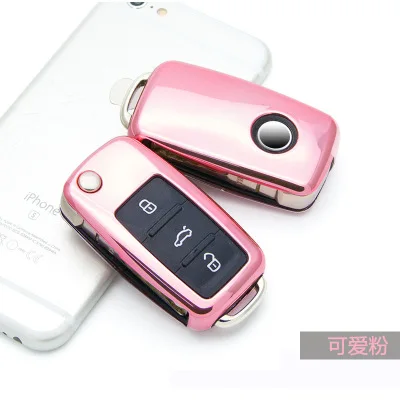 A-Pink ТПУ ключ чехол для ключей брелок для Mercedes-Benz V W Golf Bora Jettas модели авто Polo, Golf, Passat для Skoda Octavia A5 Fabia сиденье Ibiza Leon - Название цвета: A-Pink