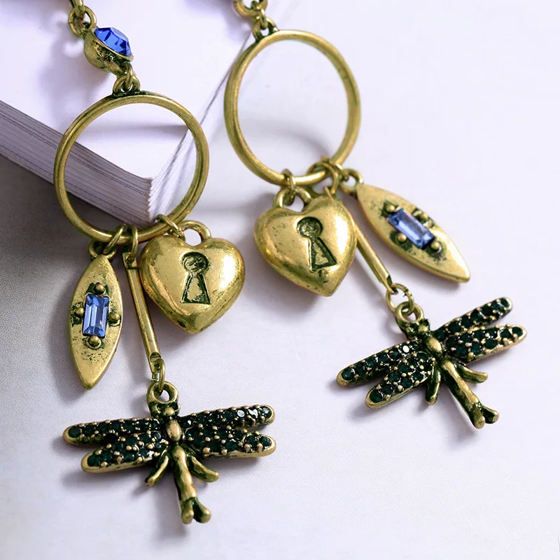 LUNA Чао Винтаж Античная Стрекоза бабочка подвесная серьга хрустальное сердце