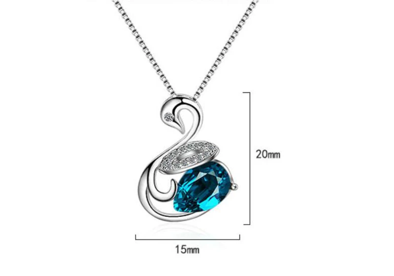 Fashion 925 Silver Blue Crystal Zircon Cute Animal Swan Pendant Necklace For Girls Women Short Clavicle Gift Jewelry | Украшения и