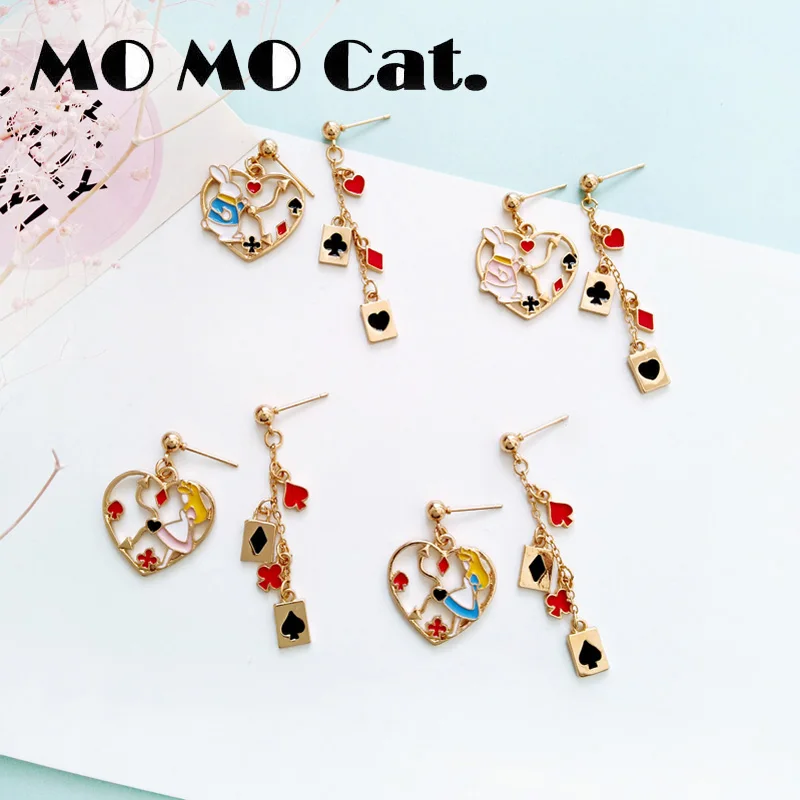 Free shipping Fashion jewelry Wholesale gift Cartoon beautiful girl Alice little rabbit love asymmetric earring. | Украшения и