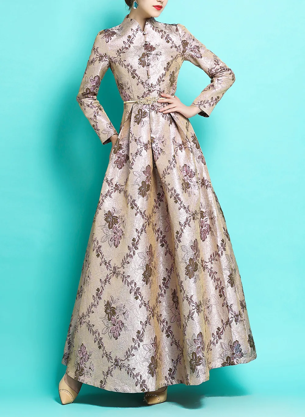 Осень-зима, vestidos de festa, горячая Распродажа, круглый вырез, длинный рукав, принт, длина по щиколотку, платье для женщин, элегантное, большое, свободное, ТРАПЕЦИЕВИДНОЕ, C2278