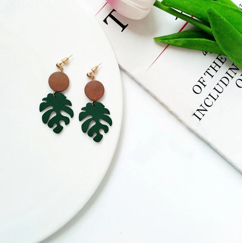 Висячие серьги VIVILADY бохо-шик с листьями монстеры женские из тропического