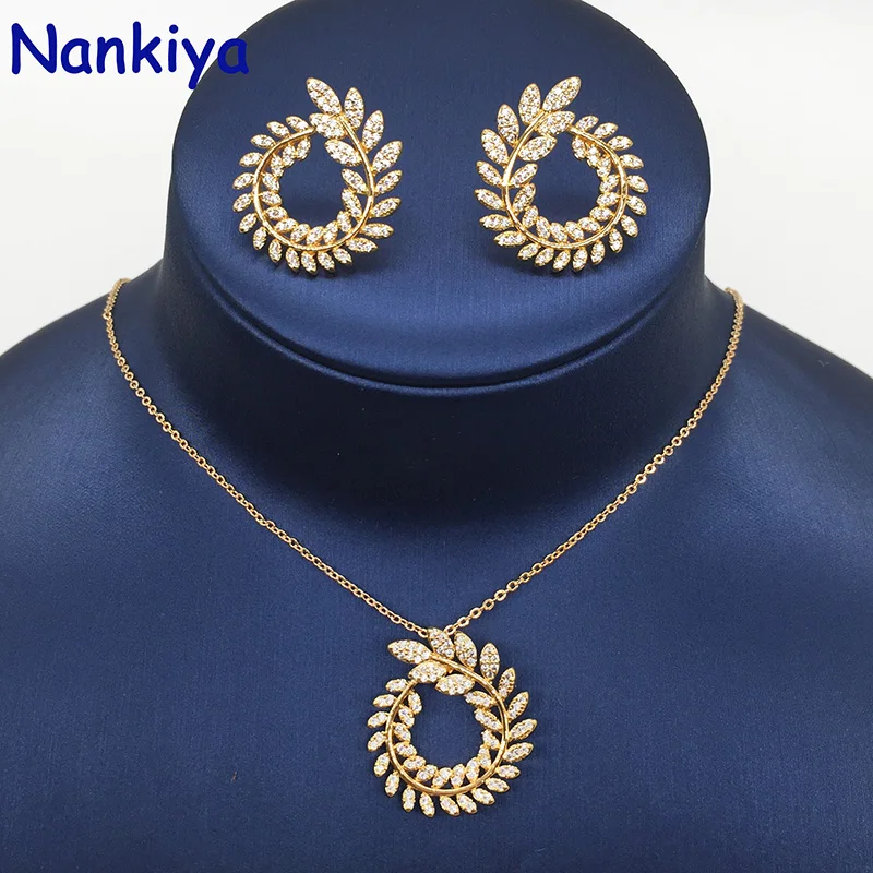 Nankiya 2018 новый модный микро проложить Циркон изогнутый лист форма Свадебный