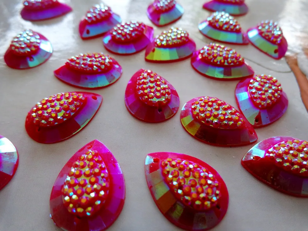 Стразы для шитья красного цвета AB в форме капли 13*18 мм стразы с плоской задней