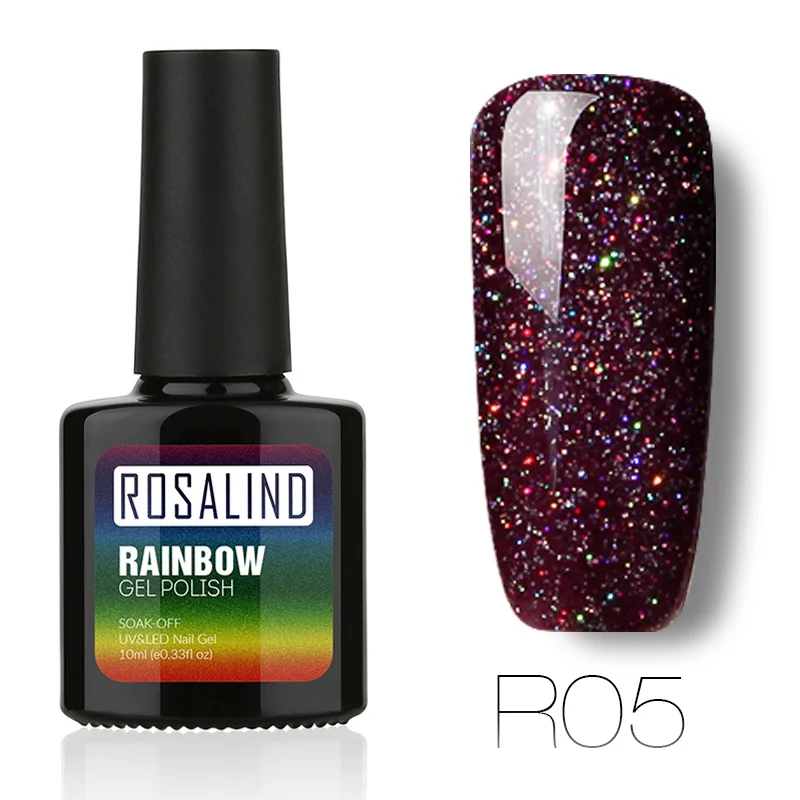 ROSALIND гель 1 S P+ черная бутылка 10 мл Радужный мерцающий R01-29 УФ светодиодный Гель-лак для ногтей верхнее Базовое покрытие стойкий лак для ногтей - Цвет: R05