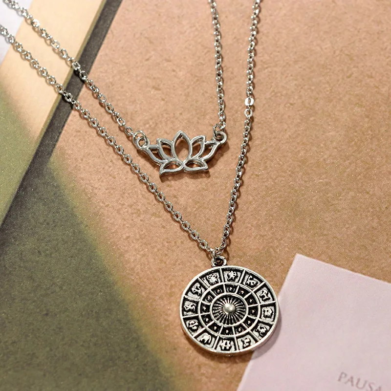 Новая мода мульти Слои Цепочки и ожерелья Рог Полумесяца ожерелье солнце