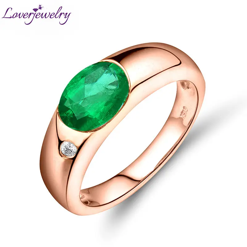 

LOVERJEWELRY Oval 6x8mm Emerald 18kt Rose Gold Natural Zambia Emerald Ring Engagement Ring Real Diamond Genuine Gemstone Jewelry