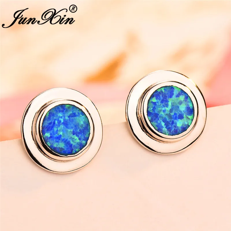 JUNXIN серебряные круглые серьги-гвоздики для женщин синие белые огненные опаловые