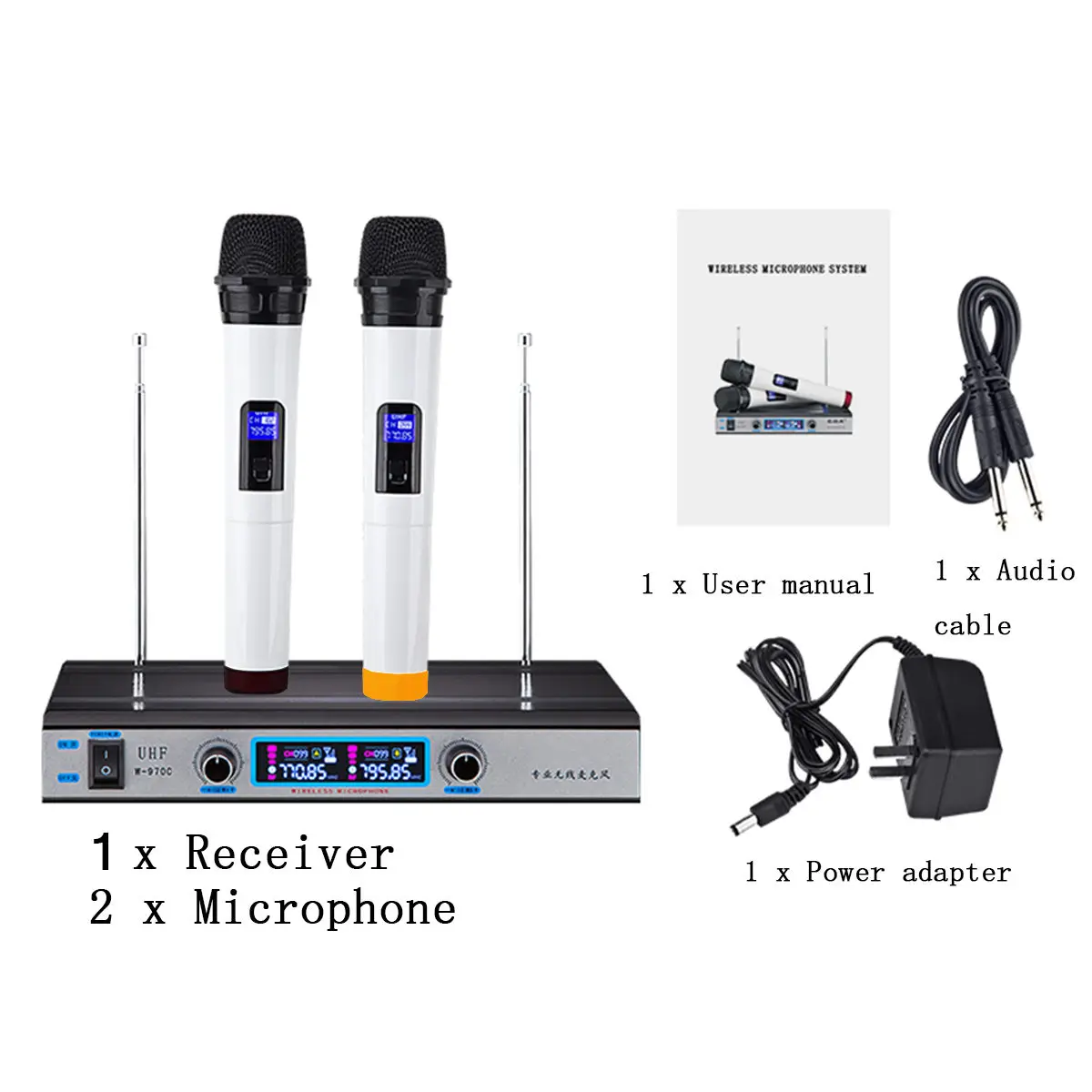 Dual UHF Wireless Microphone System Receiver Professional Cordless Handheld Mic Kareoke KTV Home Party Speakers