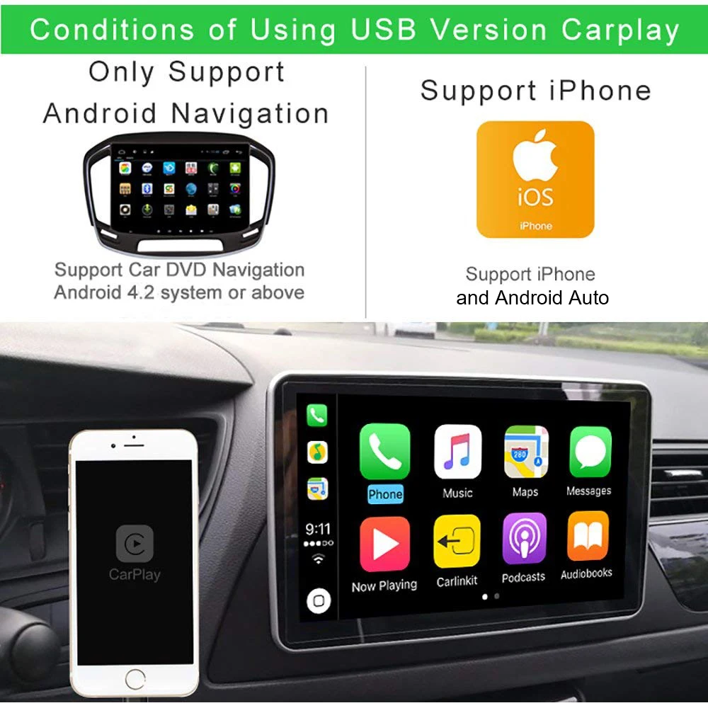 CarLink USB Smart Link Apple CarPlay Dongle для Android навигационного плеера Mini Carplay Stick с Auto|Кабели