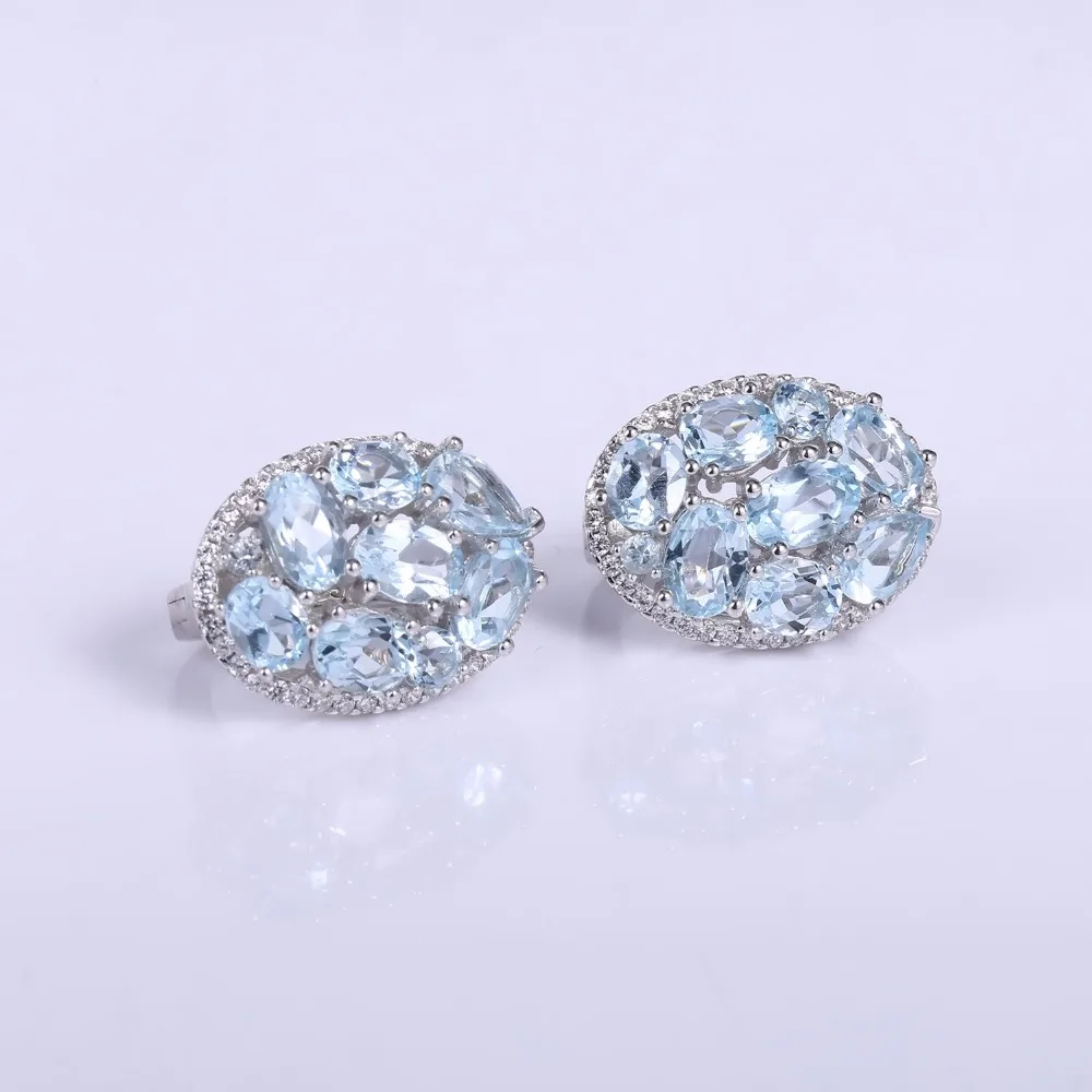 Серьги клипсы женские из серебра 925 пробы с натуральным голубым