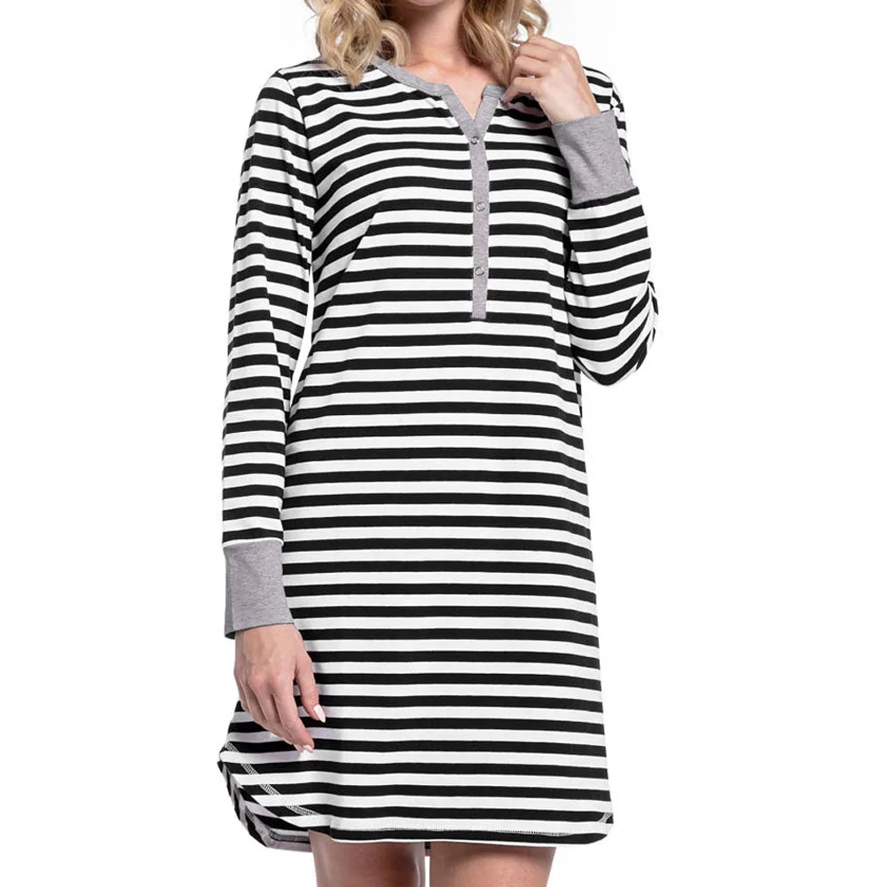 2018 Ночная рубашка в полоску платье на пуговицах одежда для грудного