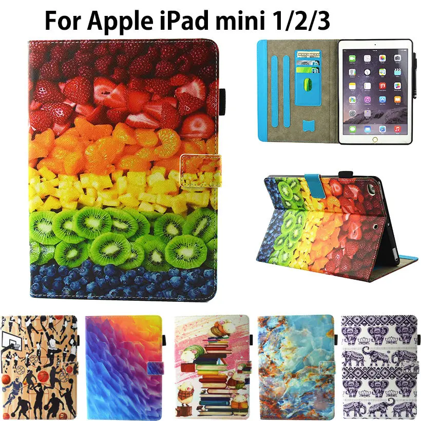 Модный чехол с рисунком мультфильма для Apple iPad Mini 3 2 1 - чехол для планшета из мягкого ТПУ силикона и PU кожи со стендом.